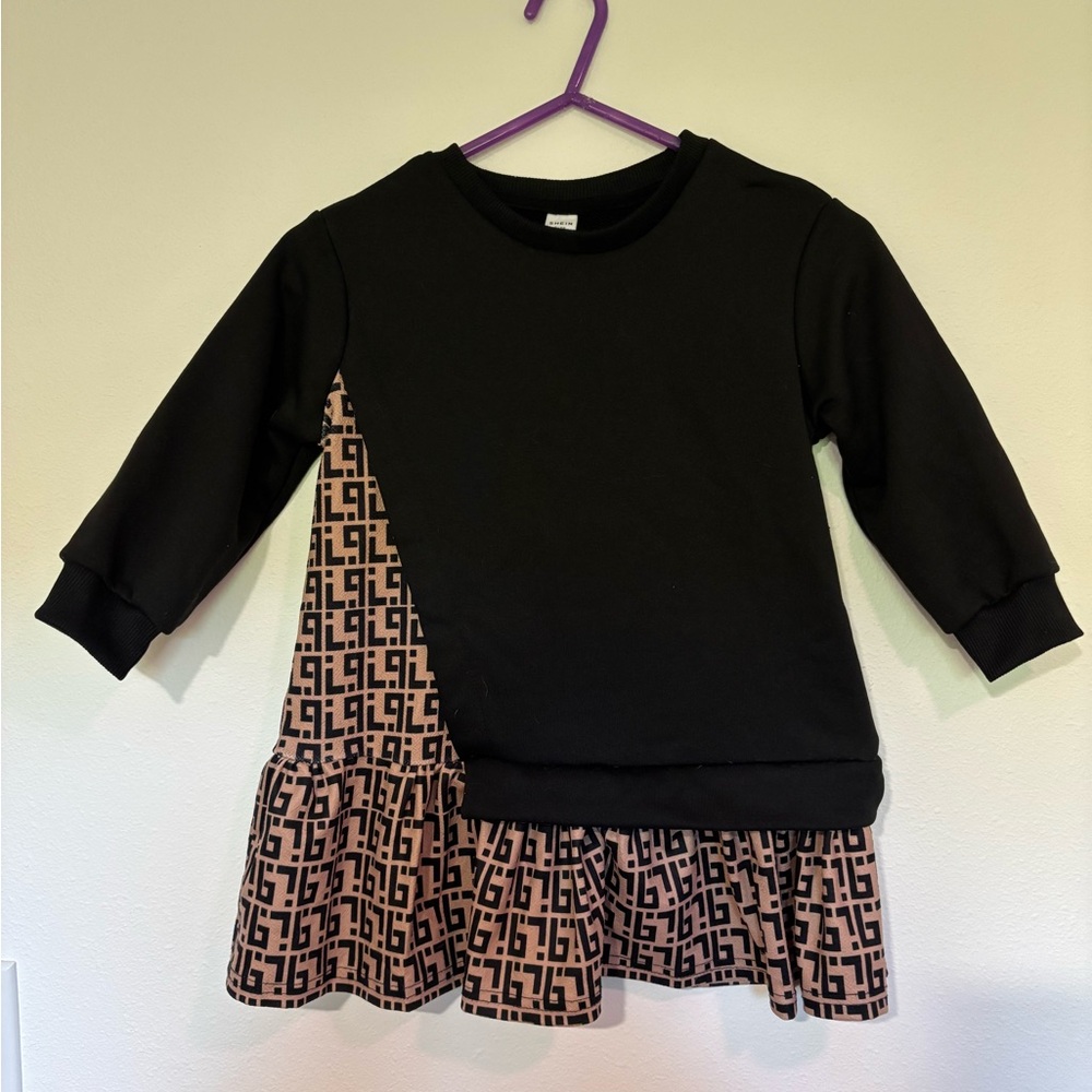 SHEIN Black Sweatshirt Dress with Tan Geometric Skirt